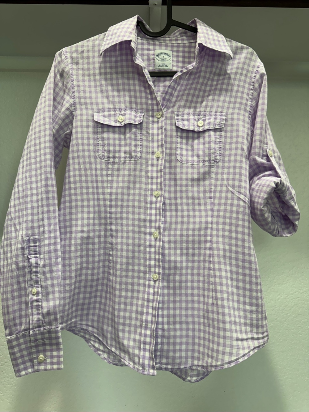 Brooks Brothers Women's Lightweight Lavender & White Gingham Button-Front, sz 2